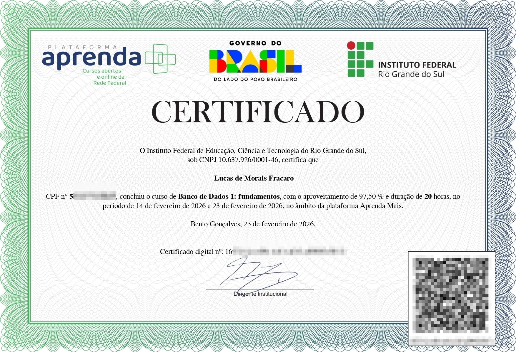 Certificado Banco de Dados 1: Fundamentos